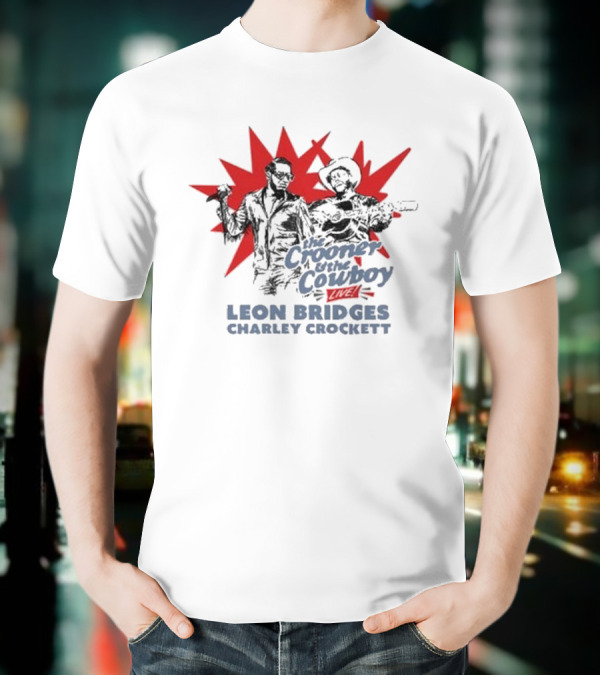 The Crooner And The Cowboy Live Leon Bridges Charley Crockett Silhouette Burst T-Shirt