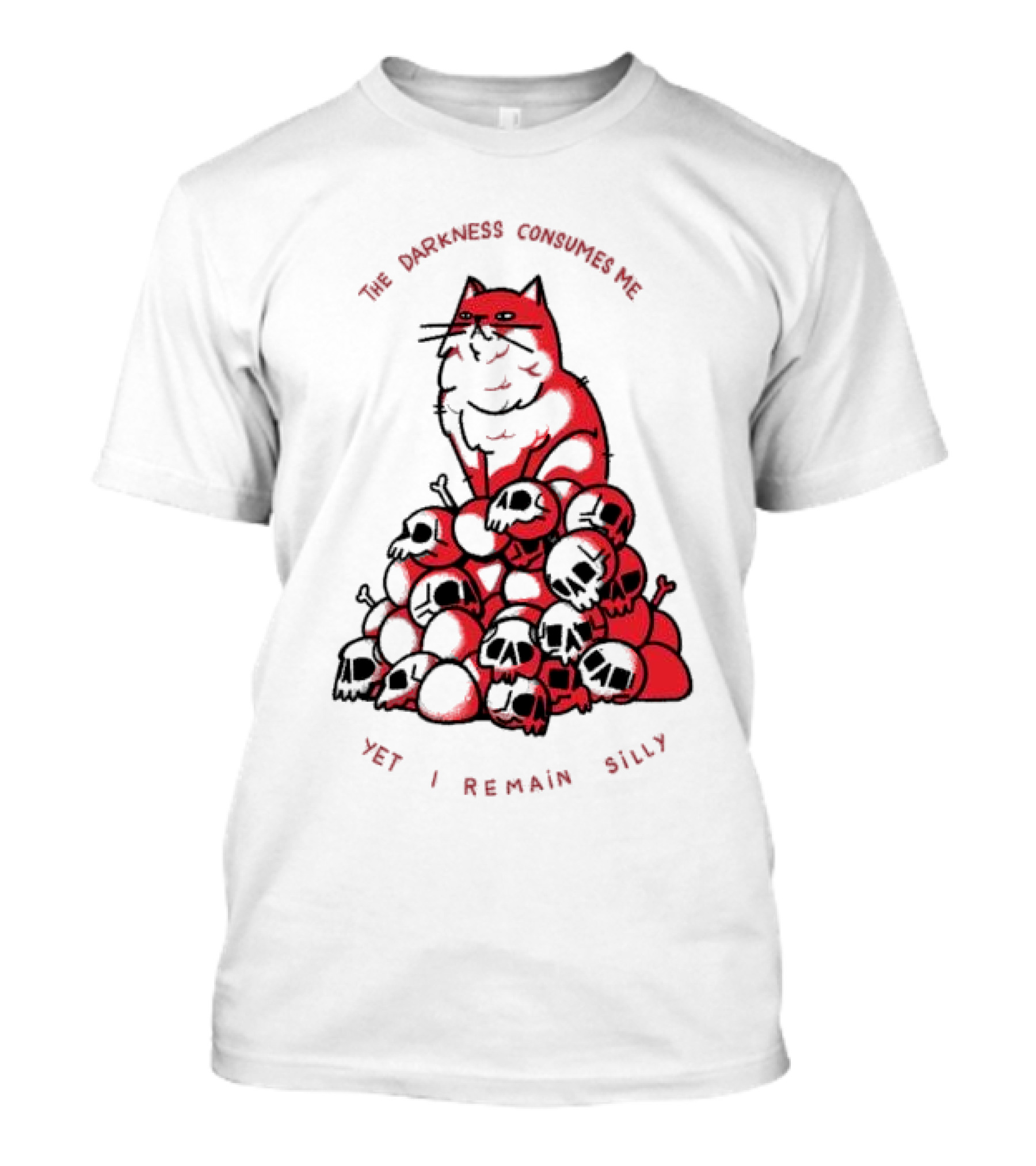 The Darkness Consumes Me Yet I Remain Silly Red Cat Bats Skulls T-Shirt