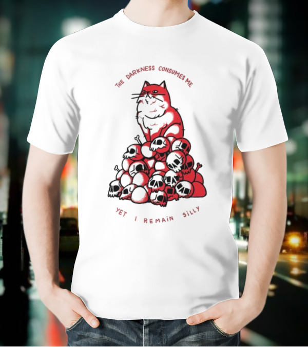 The Darkness Consumes Me Yet I Remain Silly Red Cat Bats Skulls T-Shirt