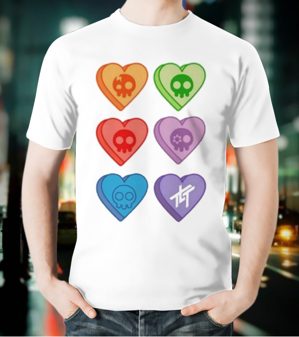 The Living Tombstone Colorful Candy Hearts Skull Motif Baby Doll T-Shirt