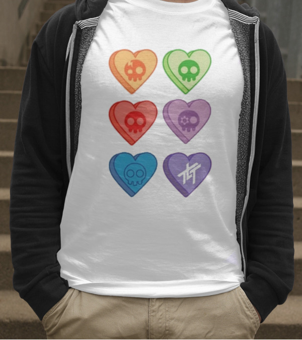 The Living Tombstone Colorful Candy Hearts Skull Motif Baby Doll T-Shirt