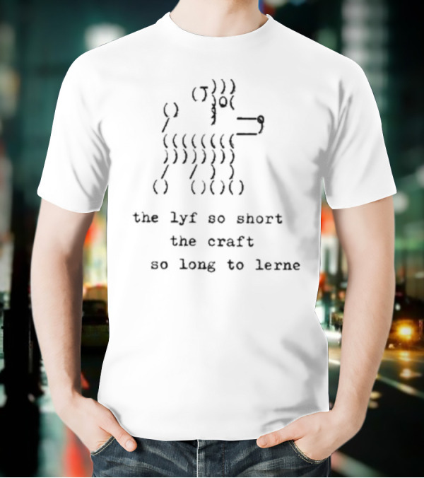 The Lyf So Short The Craft So Long To Lerne Medieval-Inspired Canine Line Art Typography T-Shirt