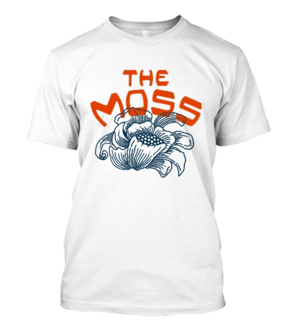 The Moss Flower 2025 Bold Blue And Orange Text Over Artistic Floral Illustration T-Shirt