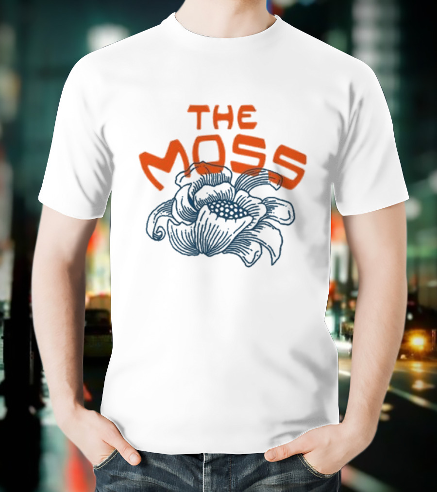 The Moss Flower 2025 Bold Blue And Orange Text Over Artistic Floral Illustration T-Shirt