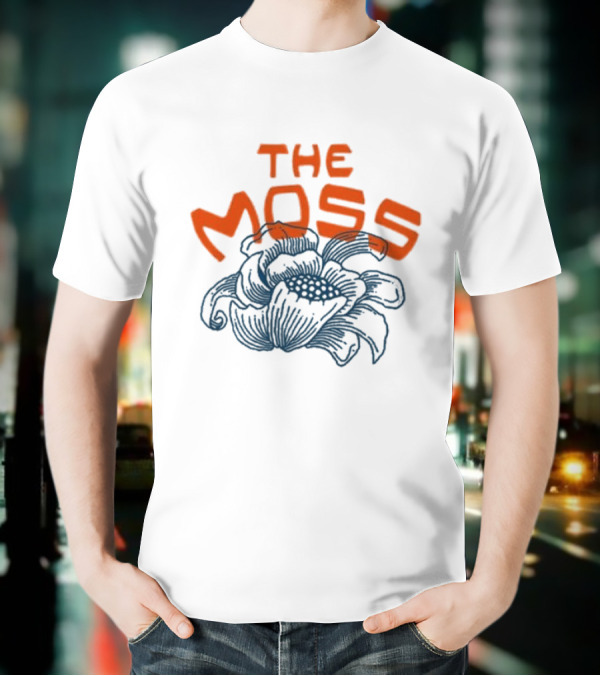 The Moss Flower 2025 Bold Blue And Orange Text Over Artistic Floral Illustration T-Shirt