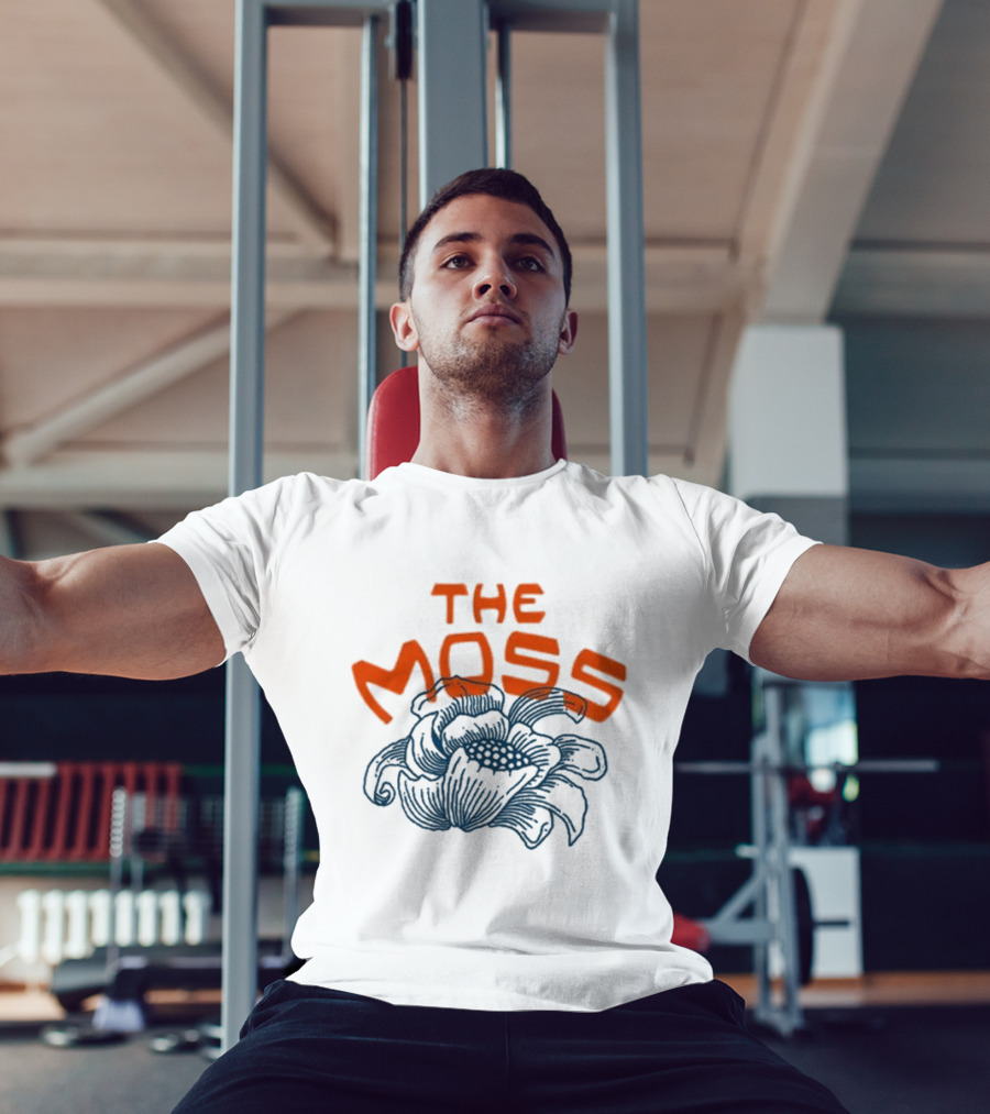 The Moss Flower 2025 Bold Blue And Orange Text Over Artistic Floral Illustration T-Shirt