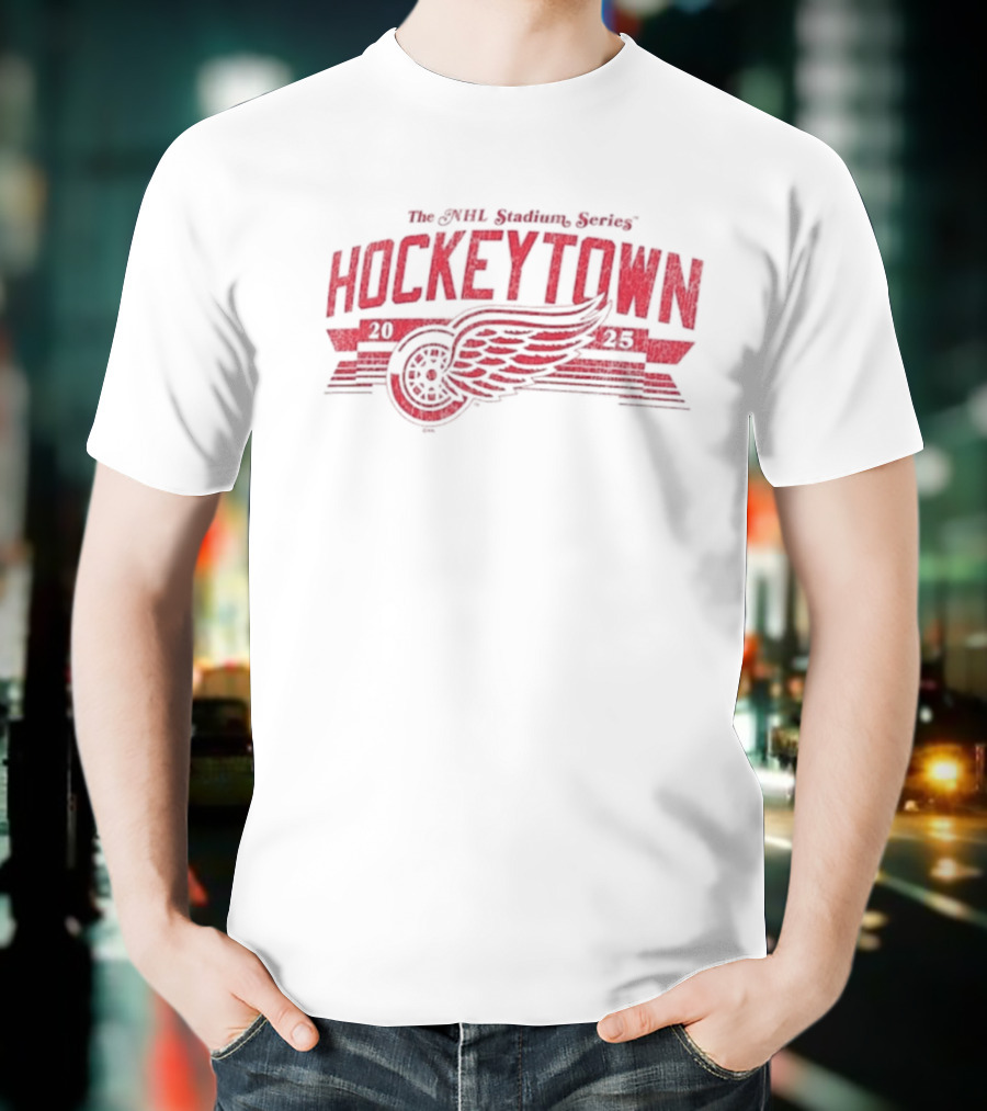 The NHL Stadium Series Hockeytown 2025 Winged Wheel T-Shirt