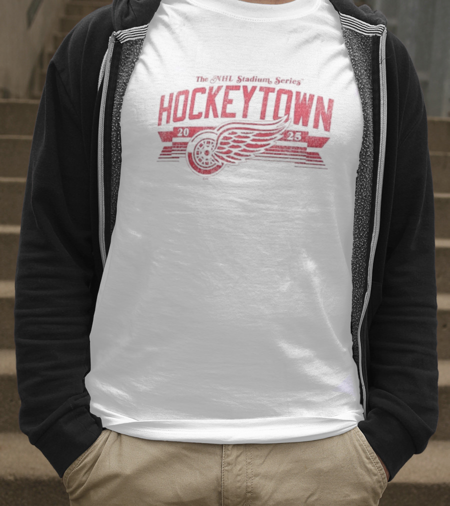 The NHL Stadium Series Hockeytown 2025 Winged Wheel T-Shirt