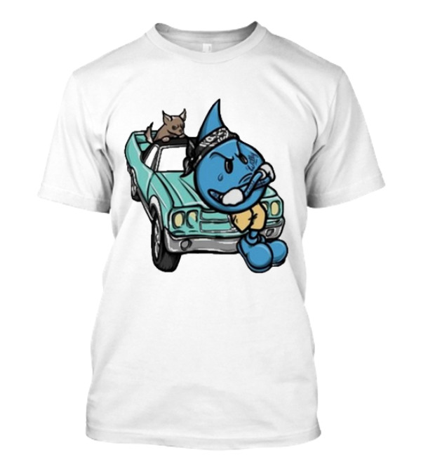 Thornhill Bat White Blue Cartoon Character With Dog In Classic Car T-Shirt