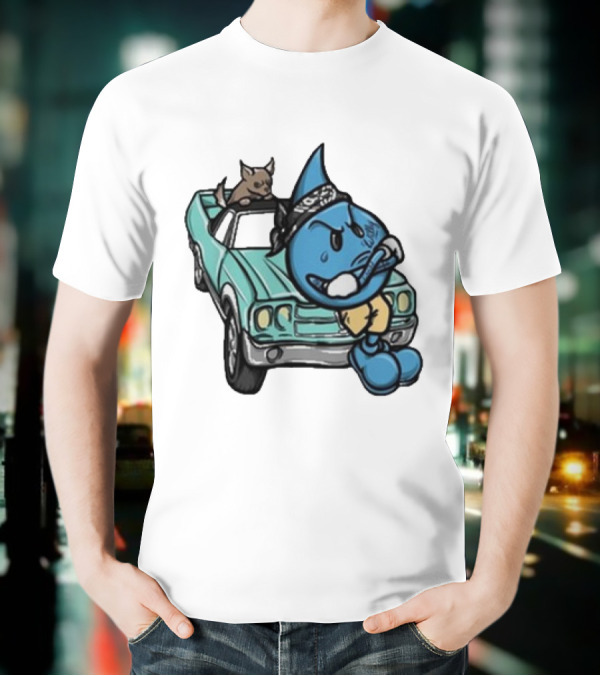 Thornhill Bat White Blue Cartoon Character With Dog In Classic Car T-Shirt