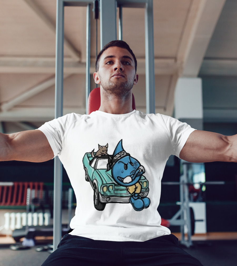 Thornhill Bat White Blue Cartoon Character With Dog In Classic Car T-Shirt