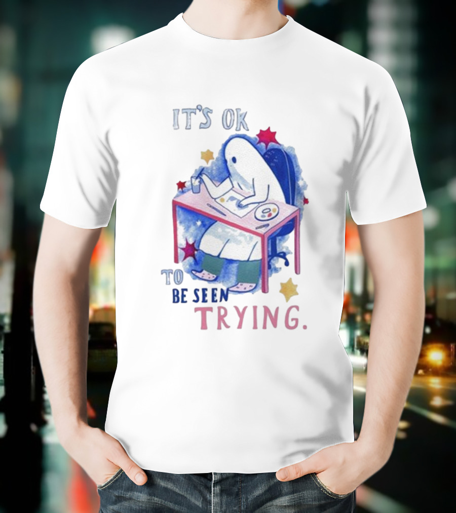 The Sad Ghost Club It's Ok To Be Seen Trying Ghost Painting At Desk With Stars And Colors T-Shirt