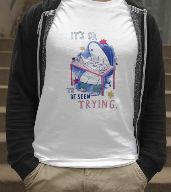 The Sad Ghost Club It's Ok To Be Seen Trying Ghost Painting At Desk With Stars And Colors T-Shirt