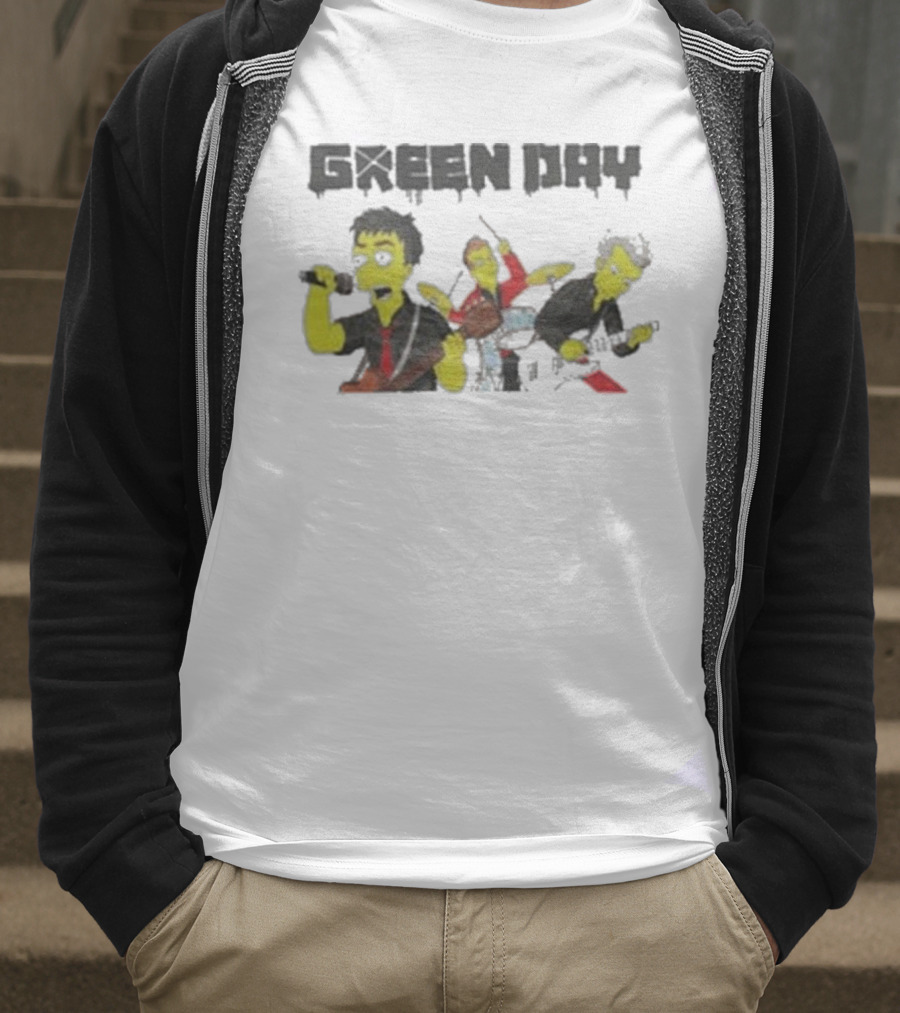 The Simpsons Band Members Playing Instruments Green Day Style T-Shirt