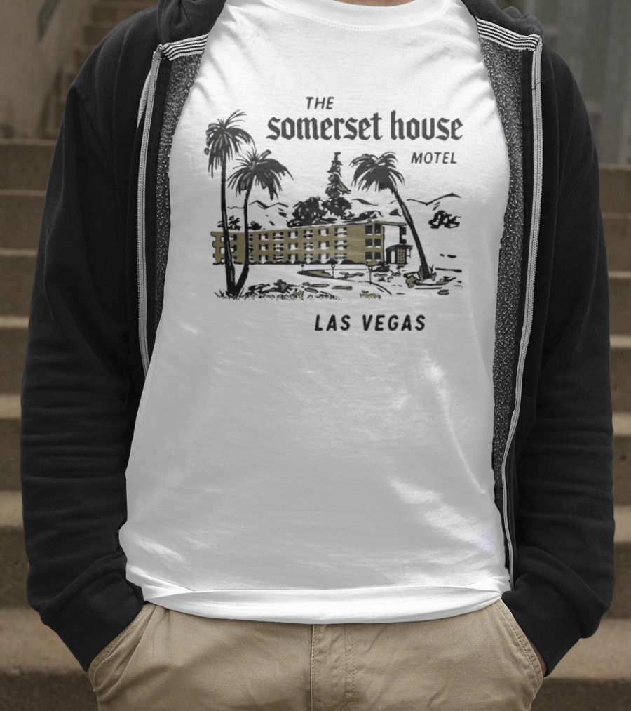 The Somerset House Motel Vintage Las Vegas Retro Style Building Outline T-Shirt