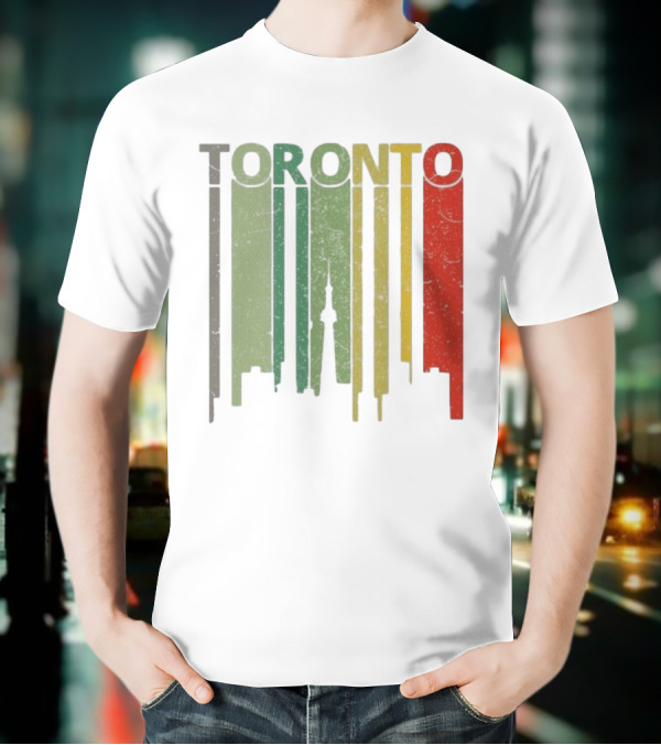 Retro Toronto Skyline Colorful Vertical Lines T-Shirt