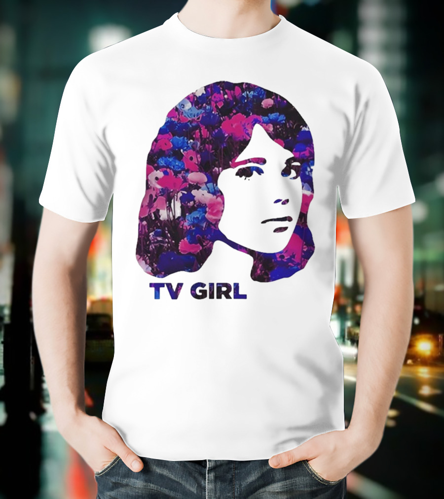 TV Girl Flower Pattern Face Design T-Shirt