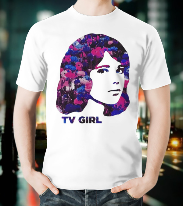 TV Girl Flower Pattern Face Design T-Shirt