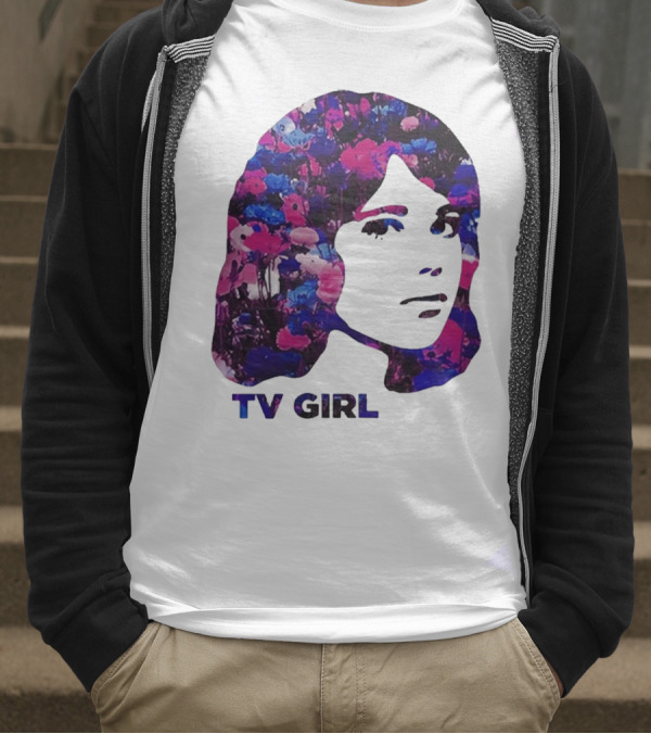 TV Girl Flower Pattern Face Design T-Shirt