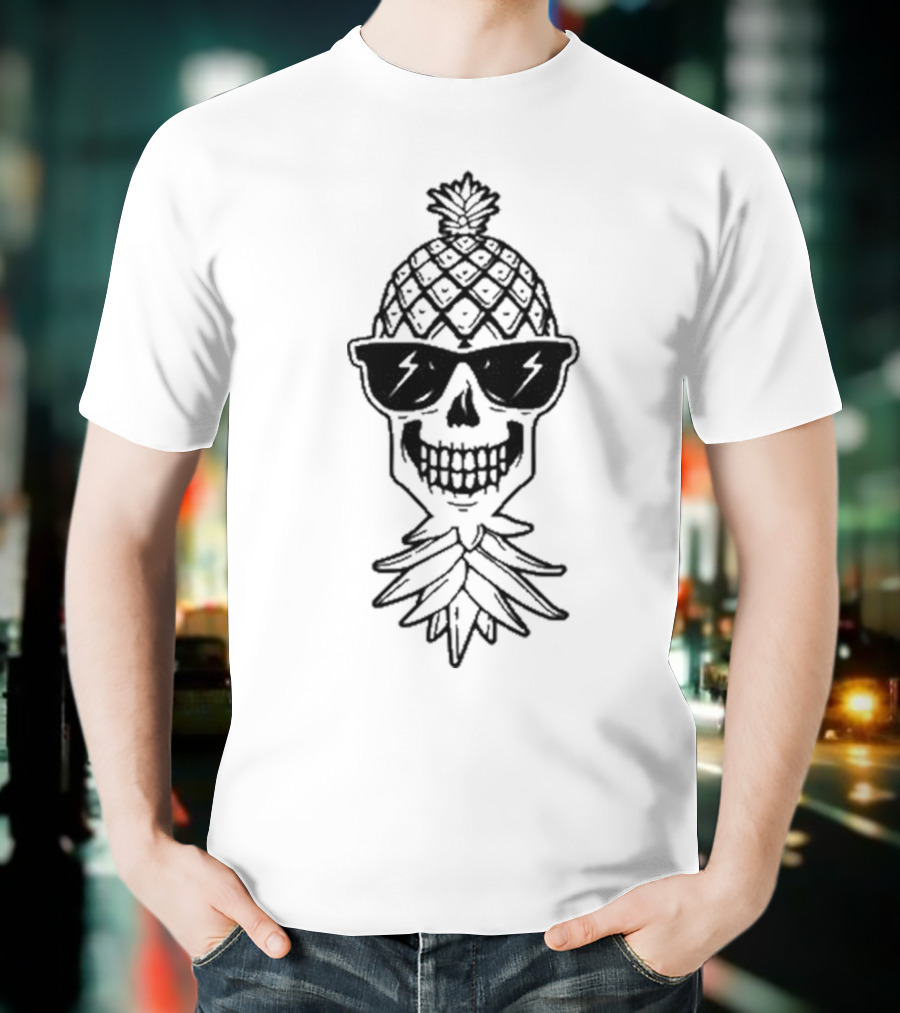 Upside Down Pineapple Skull With Sunglasses Skeleton T-Shirt