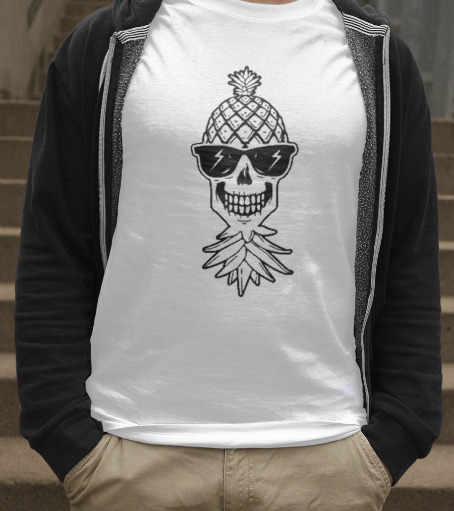 Upside Down Pineapple Skull With Sunglasses Skeleton T-Shirt