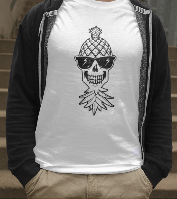 Upside Down Pineapple Skull With Sunglasses Skeleton T-Shirt