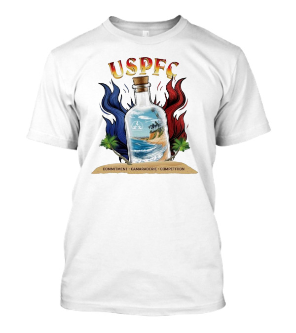 USPFC Commitment Camaraderie Competition Coastal Scenic Bottle Design T-Shirt
