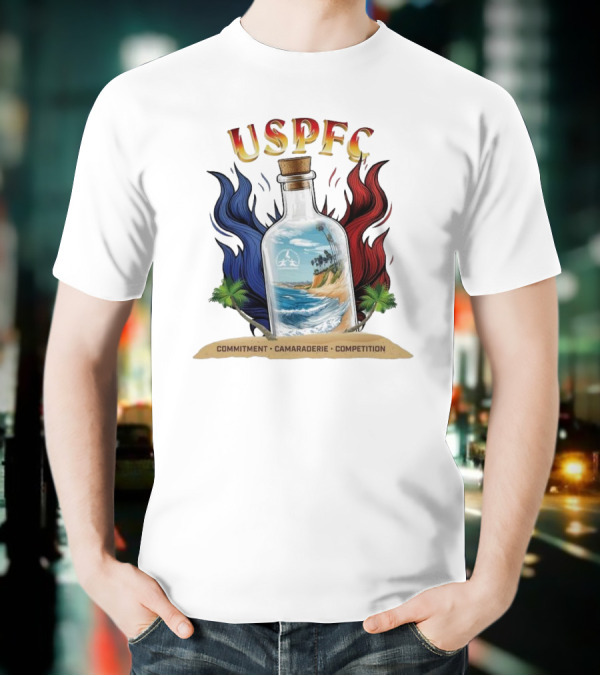 USPFC Commitment Camaraderie Competition Coastal Scenic Bottle Design T-Shirt
