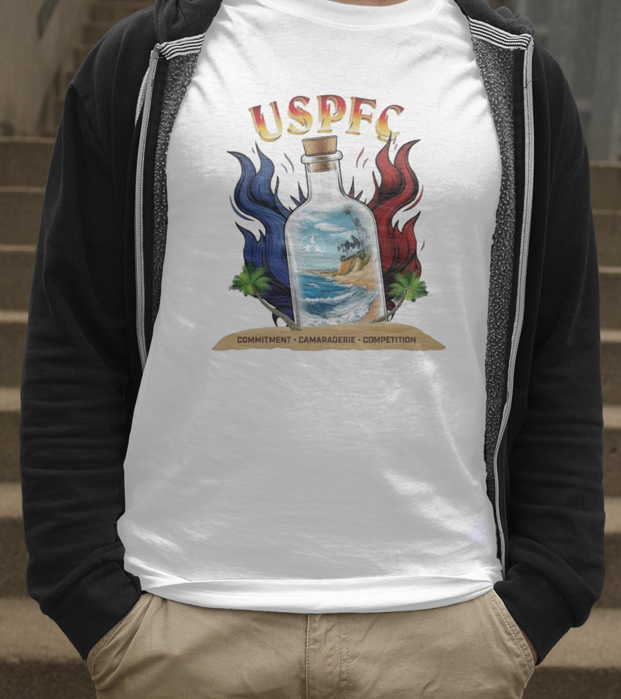 USPFC Commitment Camaraderie Competition Coastal Scenic Bottle Design T-Shirt