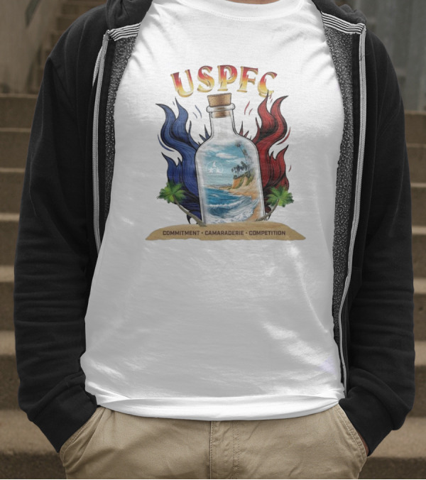 USPFC Commitment Camaraderie Competition Coastal Scenic Bottle Design T-Shirt