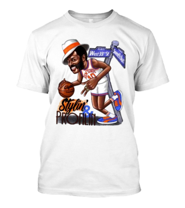 West 33rd St Seventh Ave Clyde Stylin Profilin New York Knicks Walt Frazier T-Shirt