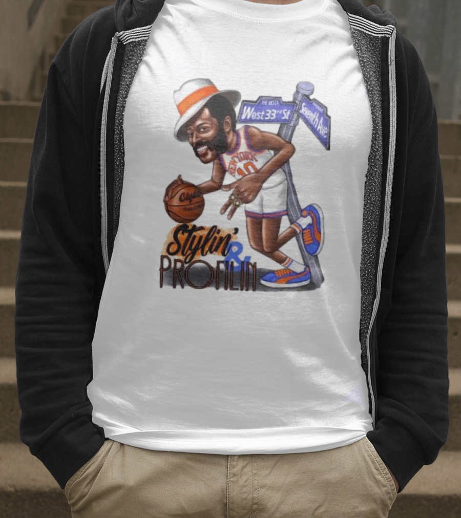 West 33rd St Seventh Ave Clyde Stylin Profilin New York Knicks Walt Frazier T-Shirt
