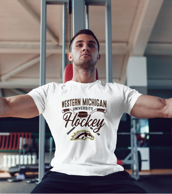 Western Michigan Hockey Broncos Puck And Sticks Logo T-Shirt