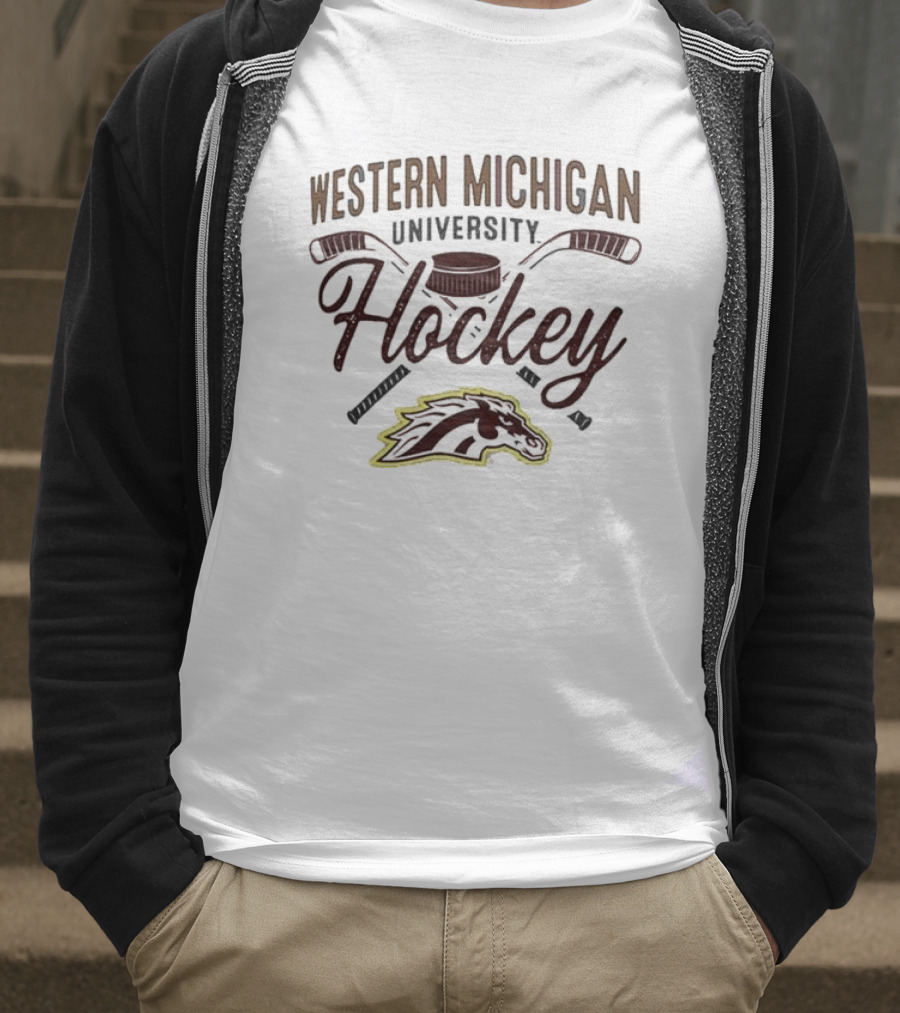 Western Michigan Hockey Broncos Puck And Sticks Logo T-Shirt