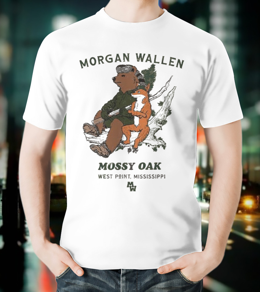 Morgan Wallen Bear And Fox With Mossy Oak West Point Mississippi T-Shirt