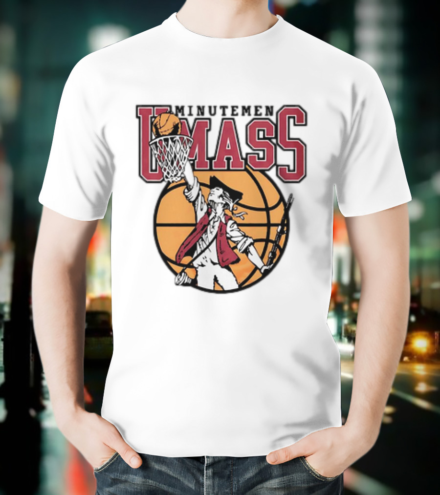 UMass Minutemen Basketball Retro Throwback Dunking Minuteman Basketball Graphic T-Shirt