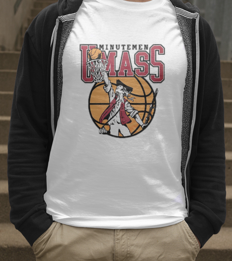UMass Minutemen Basketball Retro Throwback Dunking Minuteman Basketball Graphic T-Shirt