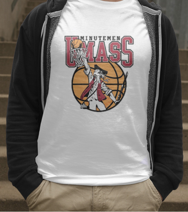 UMass Minutemen Basketball Retro Throwback Dunking Minuteman Basketball Graphic T-Shirt