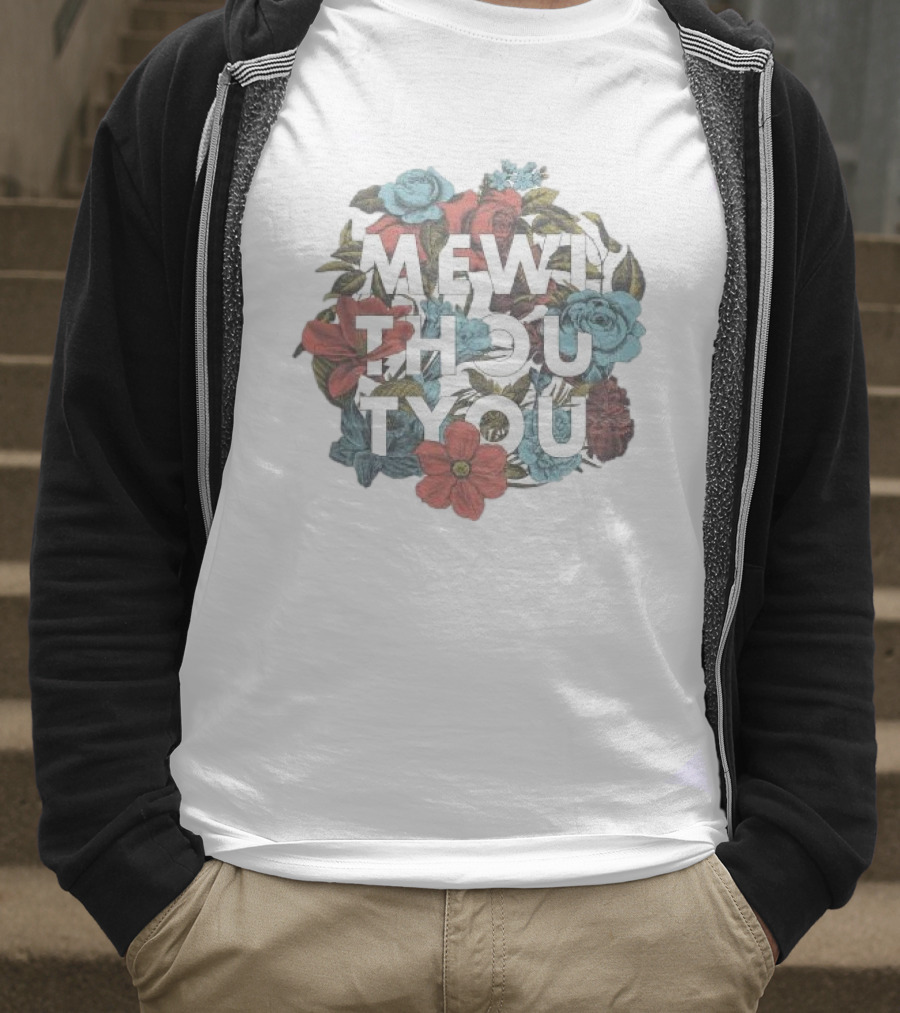 Mewi Thou Tyou White Flowers Roses Blue Red T-Shirt