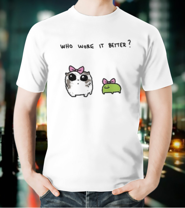 Who Wore It Better Bow Tie Otter And Green Blob T-Shirt