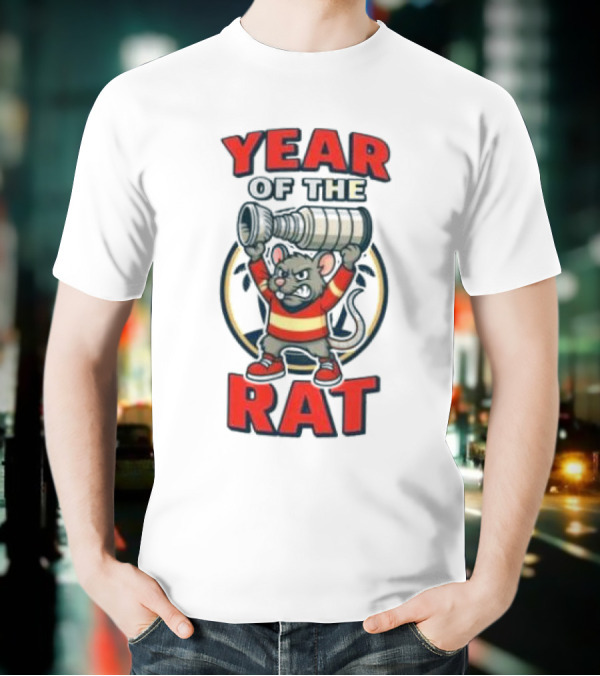 Year Of The Rat Hockey Mascot Mouse Champion With Trophy T-Shirt