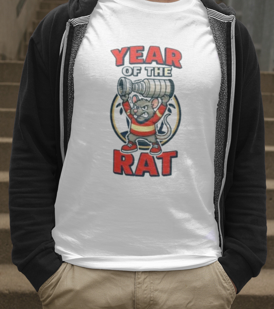 Year Of The Rat Hockey Mascot Mouse Champion With Trophy T-Shirt