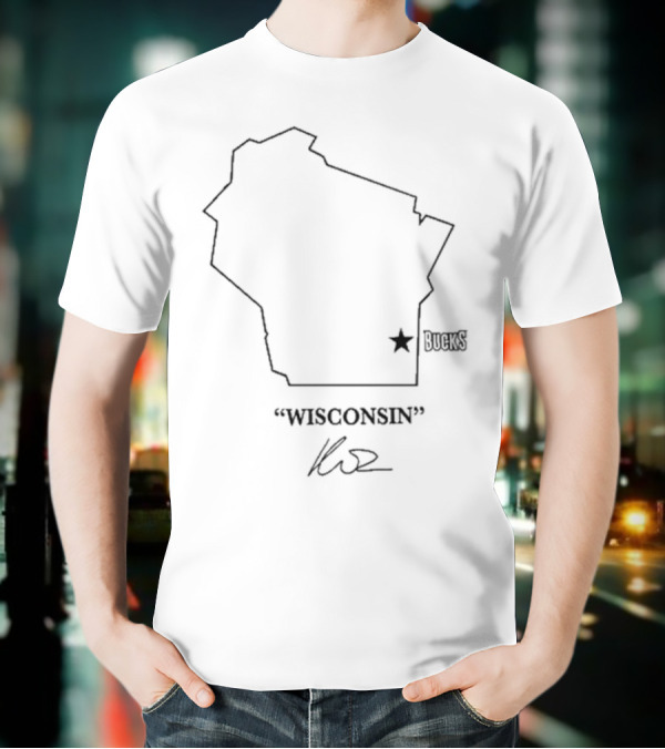 Wisconsin Outline Bucks Signature By Kuz T-Shirt
