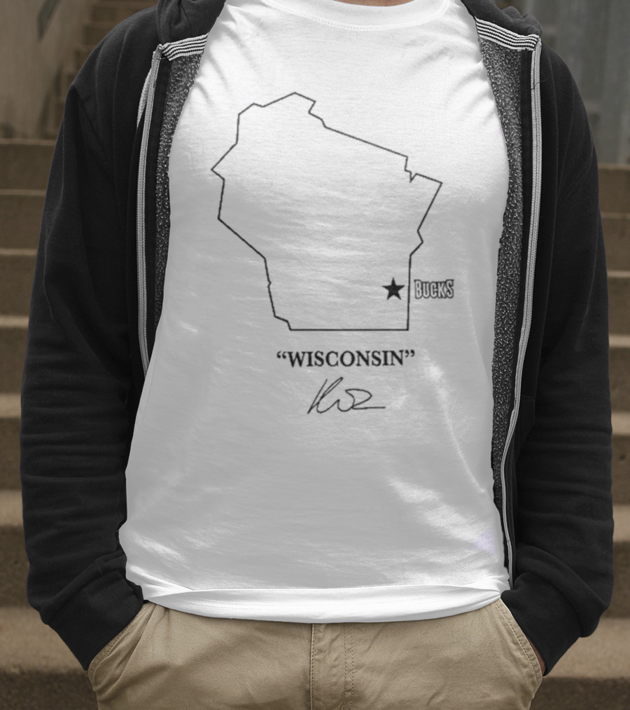Wisconsin Outline Bucks Signature By Kuz T-Shirt