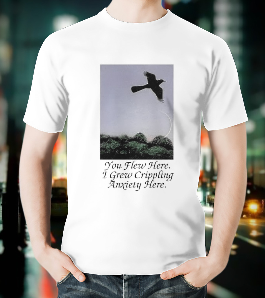 You Flew Here I Grew Crippling Anxiety Here Plane And Nature Scene T-Shirt