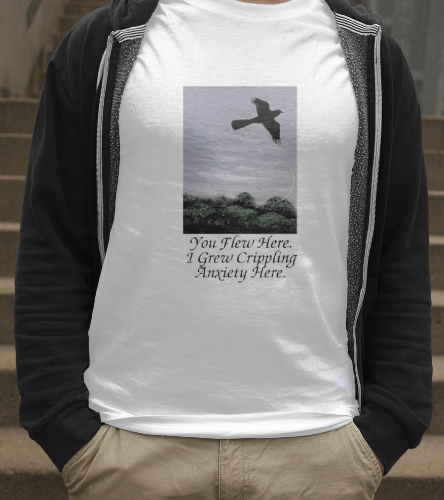 You Flew Here I Grew Crippling Anxiety Here Plane And Nature Scene T-Shirt