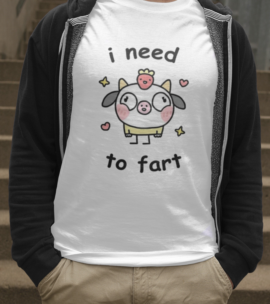 Stinky Katie I Need A Fart Cute Cartoon Pig With Hearts And Stars T-Shirt