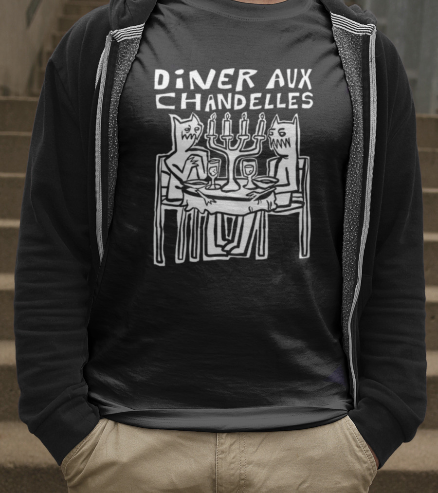 Iskream5 Diner Aux Chandelles Candlelit Dinner With Cat Creatures T-Shirt