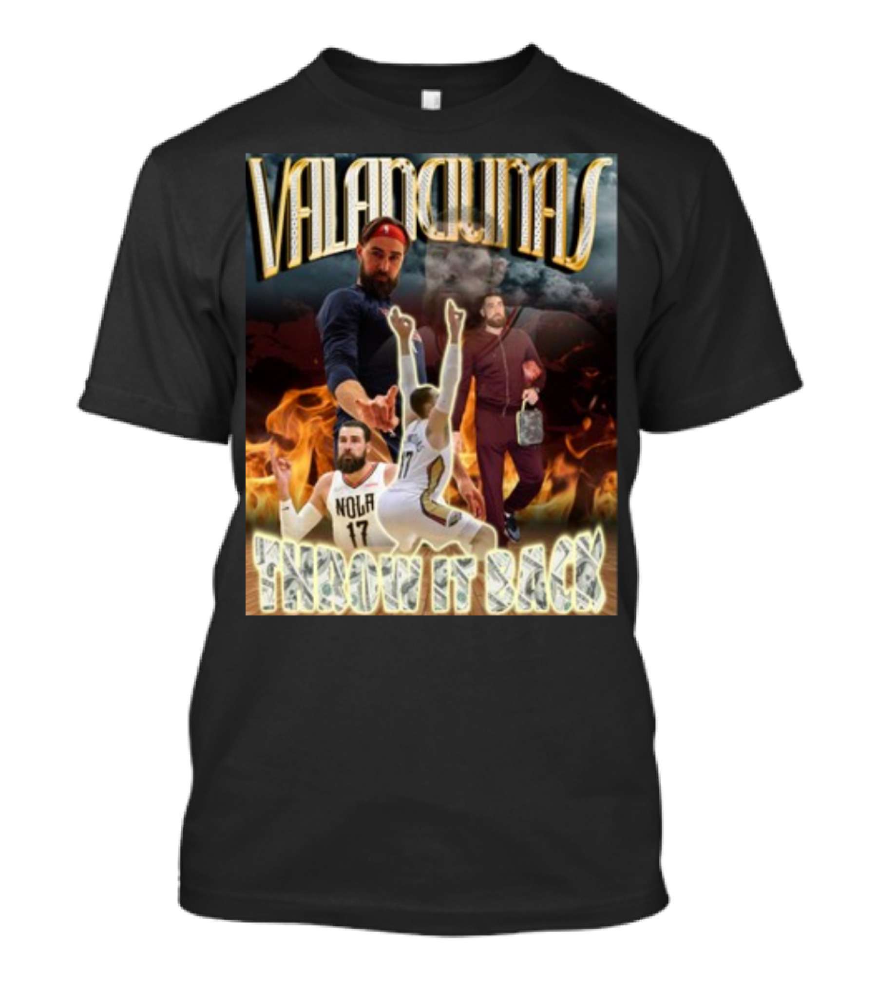 Valanciunas Throw It Back NOLA 17 Basketball Flames T-Shirt