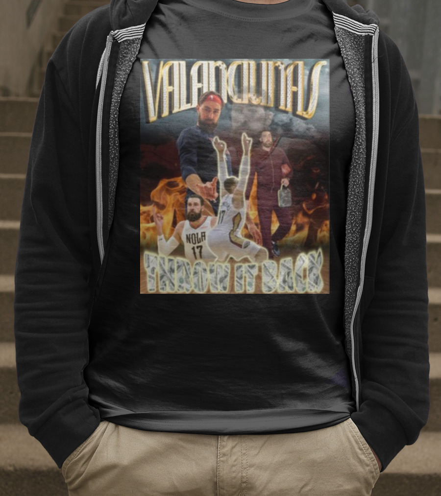 Valanciunas Throw It Back NOLA 17 Basketball Flames T-Shirt